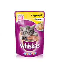Whiskas для котят мясной паштет с курицей 85 гр.